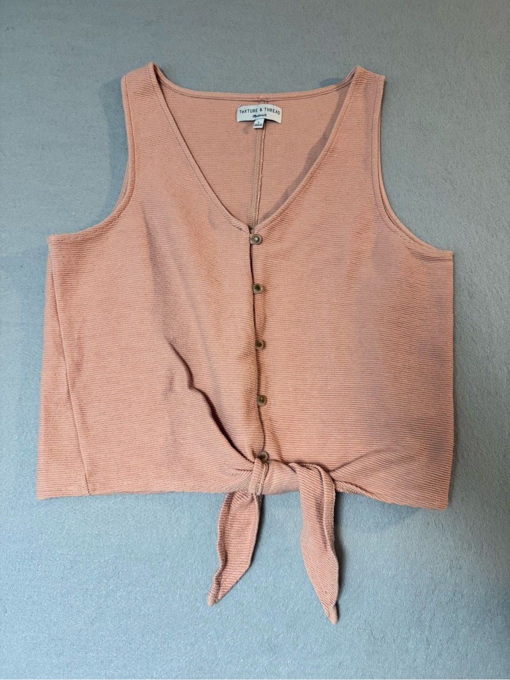 Madewell Pink Peach V Neck 100% Cotton Tie-Front Tank Top Large